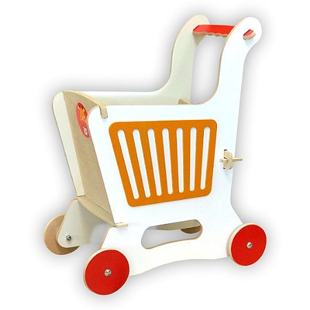 Andador Carrinho de Supermercado Laranja em Madeira