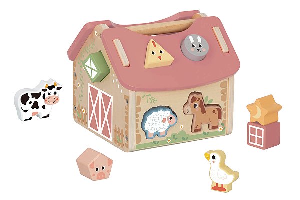 Encaixe Formas Casa Celeiro Fazendinha Brinquedo Madeira Tooky Toy