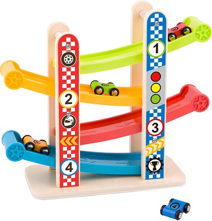 Pista Torre de Carros Corrida Madeira Brinquedo Tooky Toy