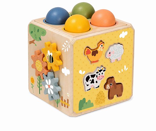 Cubo Educativo de Atividades Fazenda Divertida Madeira Tooky Toy