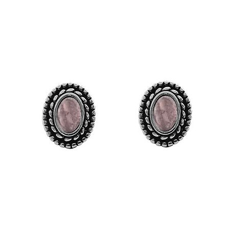 Brinco Oval Com Pedra Quartzo Rosa - Prata 925