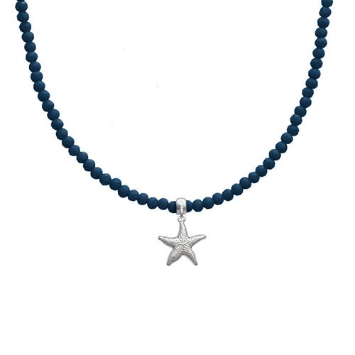 Colar Miçanga Azul Com Estrela Do Mar - Prata 925