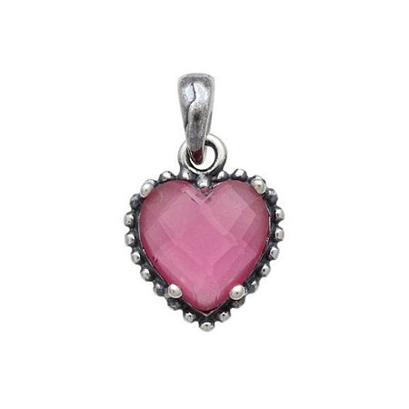 Pingente Coração Rosa Pink - Prata 925