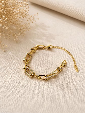 Pulseira Dourada Corrente Elos Largos