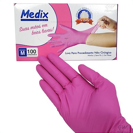 Luva Rosa P Nitrílica Não Cirúrgica Medix c/ 100un