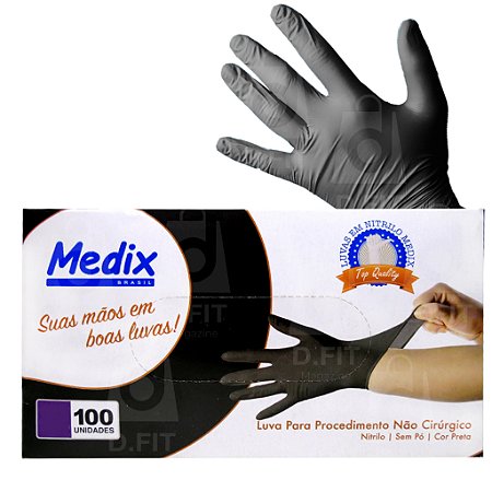 Luva Preta M Nitrílica Não Cirúrgica Medix c/ 100un