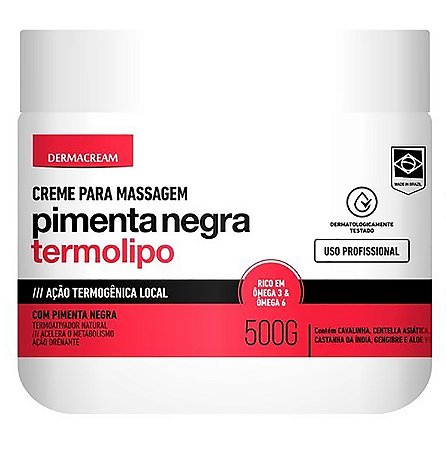 Creme Para Massagem Pimenta Negra Dermacream Termolipo 500g