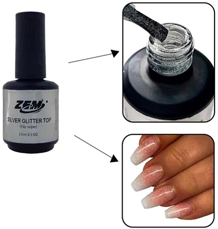 ZEM TOP COAT SILVER GLITTER 15ML