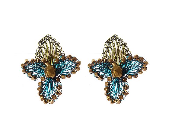 BRINCO ORQUÍDEA FOLHAS P CROCHÊ NO METAL HELIANA LAGES