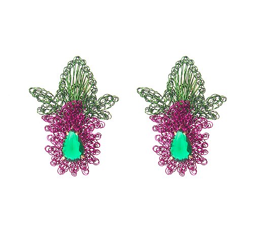 BRINCO ORQUIDEA GOTA  P TECIDO NO CROCHÊ EM METAL HELIANA LAGES