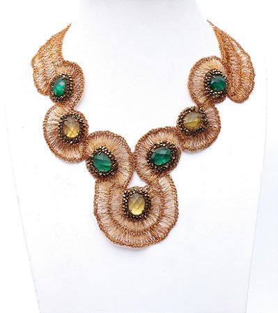 CONJUNTO BIZANTINO TECIDO NO CROCHÊ DE METAL HELIANA LAGES