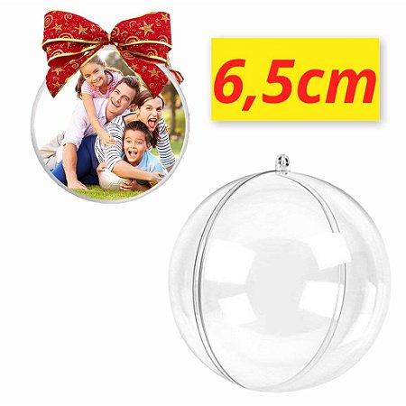 Bolinha de Natal Esfera Acrílica Transparente  6,5cm pacote c/10 un