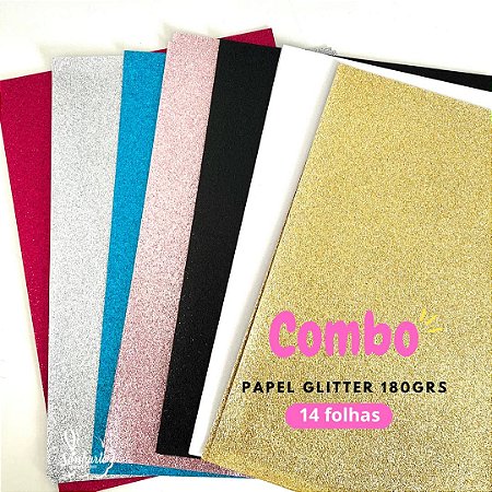 Combo Papel Glitter 180grs 14 folhas