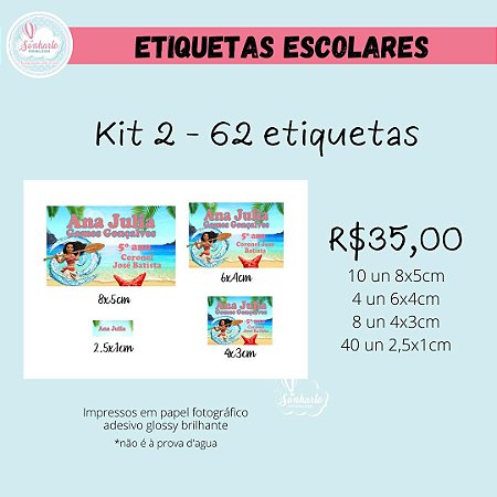 Etiquetas escolares Kit 2 - 62 etiquetas