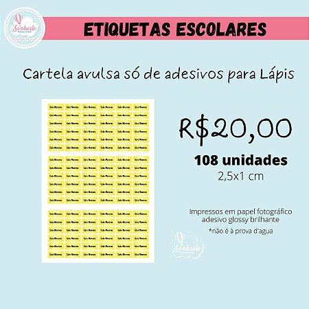 Etiquetas escolares - Cartela avulsa adesivos para lápis 108 un