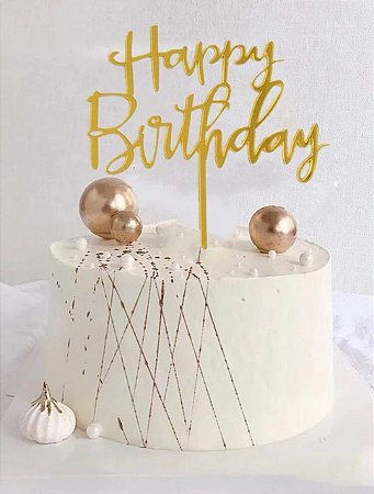 Topo de Bolo Happy Birthday dourado - PRONTA ENTREGA