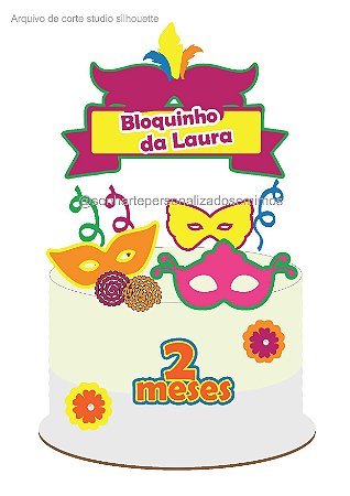 Arquivo de corte Topo de Bolo Carnaval Bloquinho da Laura formato studio silhouette