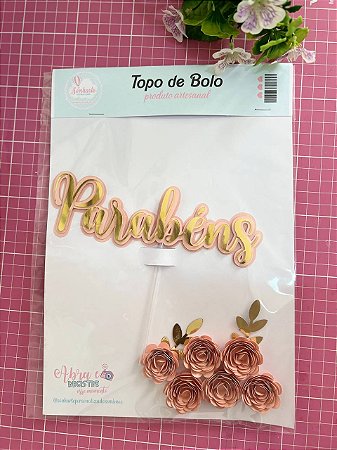 Topo de Bolo Parabéns+6 florzinha em espiral - PRONTA ENTREGA
