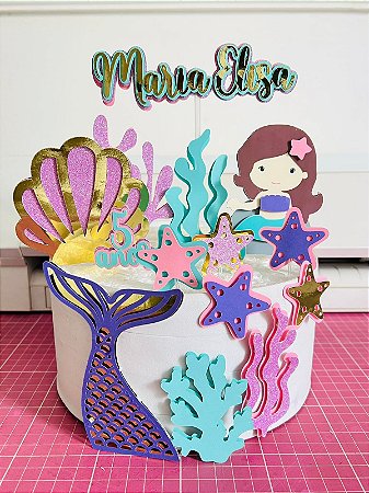 Topo de Bolo Sereia Maria Elisa