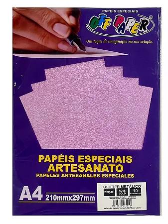 Papel Glitter Metálico A4 250g 10 Folhas Off Paper