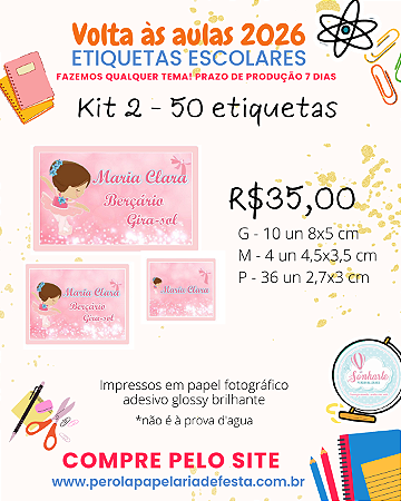 Etiquetas escolares personalizadas Kit 2 - 50 etiquetas