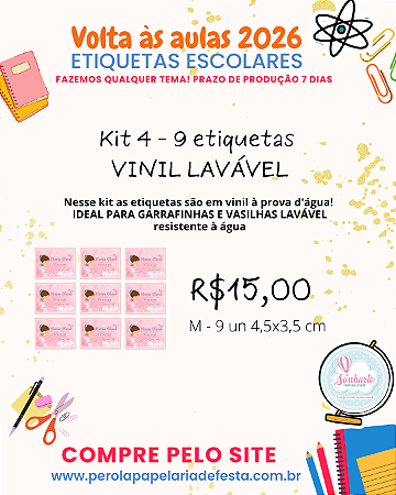 Etiquetas escolares Kit 4 - 9 etiquetas EM VINIL A PROVA D'ÁGUA
