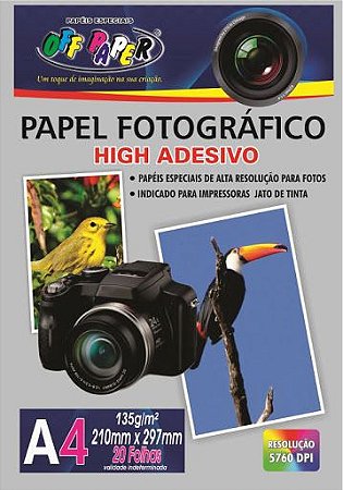 Papel Fotográfico A4 Glossy Adesivo 135g - pct c/ 20fl