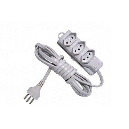 EXTENSAO 3 TOM. 2P+T 250V PP PLANO BCA CABO(3 MTS, 5MTS, 10MTS)