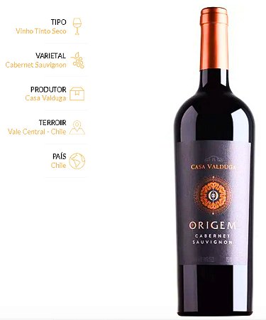 Vinho Casa Valduga Origem Cabernet Sauvignon Chile 750 ml