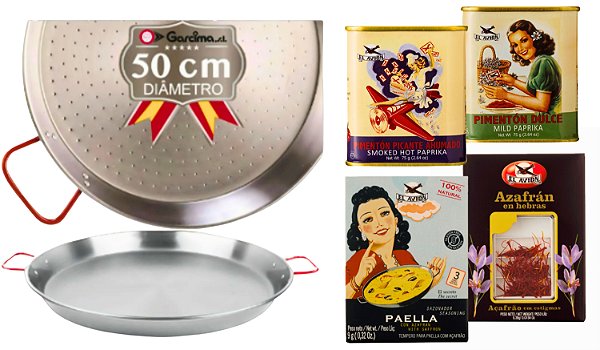 Paellera Valenciana Garcima 50 cm polida e Temperos Espanhóis