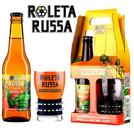 Kit Cerveja Roleta Russa Imperial IPA Long-neck 355ml e Copo Bracelete 300 ml
