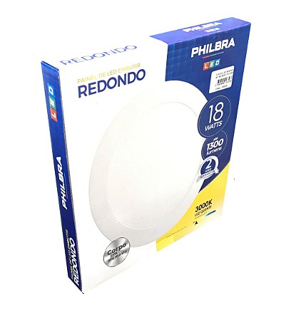 PLAFON LED EMBUTIR REDONDO 18W BRANCO QUENTE 3000K PHILBRA