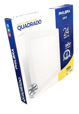 PLAFON LED SOBREPOR QUADRADO 24W BRANCO QUENTE PHILBRA