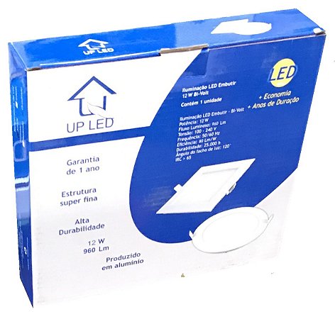 PLAFON LED EMBUTIR QUADRADO 12W BRANCO QUENTE UP LED