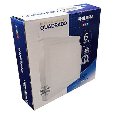 PLAFON LED SOBREPOR QUADRADO 6W PHILBRA