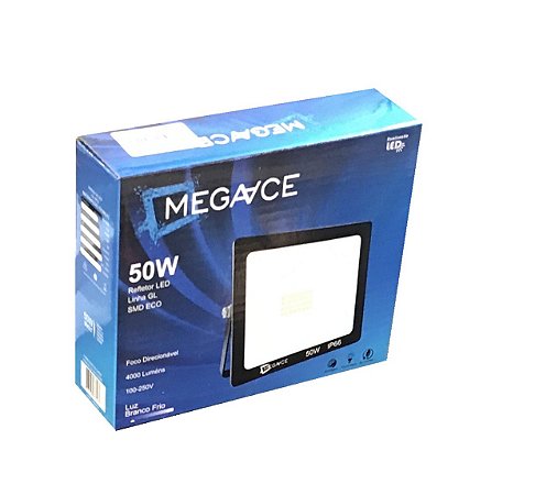 REFLETOR LED 50W BIVOLT BRANCO FRIO MEGAACE