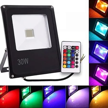 REFLETOR LED 30W RGB COM CONTROLE LONGNIU