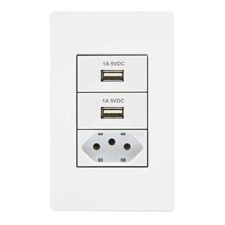 CONJUNTO INFINITI 4X2 2 TOMADA USB 1A BIVOLT + 1 TOMADA PADRÃO 10A