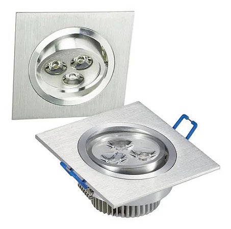 SPOT EMBUTIR QUADRADO 3W CROMADO BIVOLT  BRANCO FRIO CTB