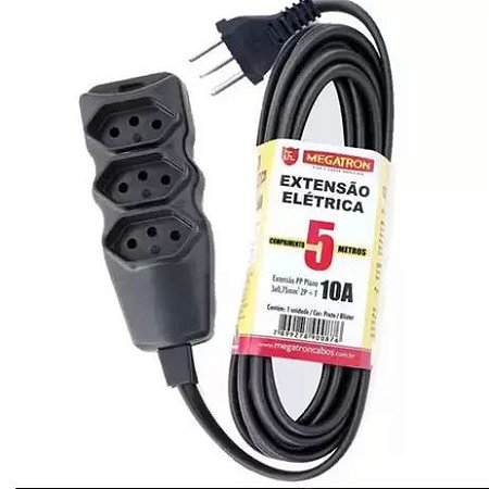 EXTENSÃO TRIPLA MEGATRON PP 05MT PRETA