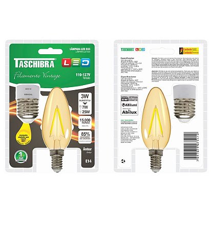 LÂMPADA LED FILAMENTO VINTAGE B35 127V 3W