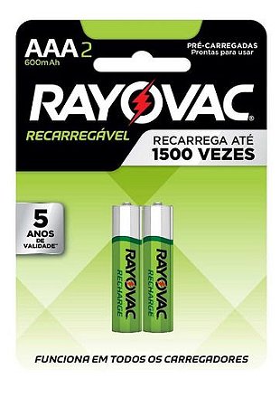 PILHA RECARREGÁVEL RAYOVAC AAA COM 2
