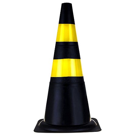 CONE P/ARA SINALIZAÇÃO LISTRADO DE PRETO E AMARELO 75 CM