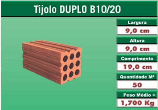 TIJOLO DUPLO CERÂMICO B10/20