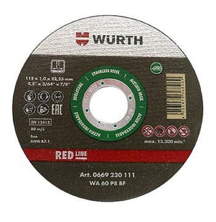 DISCO CORTE INOX 115X1.0X22MM WURTH