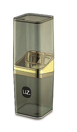 PORTA ESCOVAS COM TAMPA SLIM DOURADO/PRETO 22CM UZ