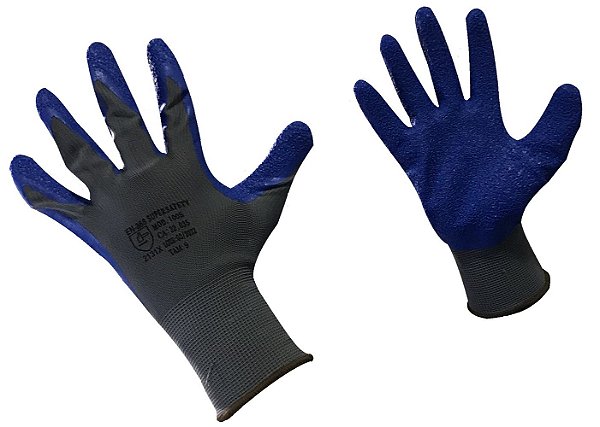 LUVA CORRUGADA LN1005 EMBORRACHADA AZUL E CINZA