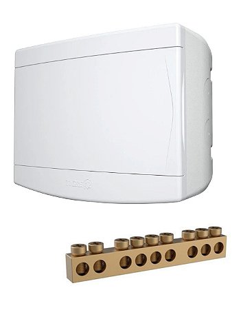 QUADRO DISTRIBUIÇÃO SOBREPOR PARA 6/8 DISJUNTORES COM BARRAMENTO BRANCO