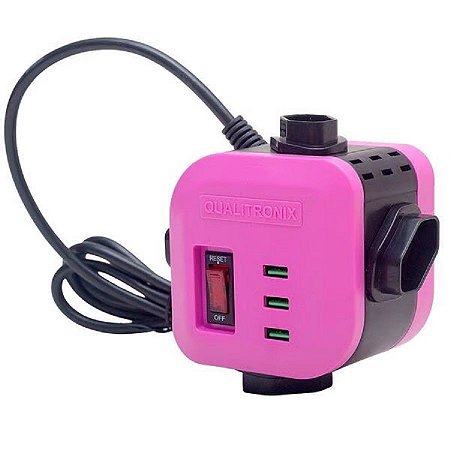 FILTRO QUALITRONIX 4 TOMADA E 3 USB ROSA