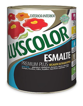 ESMALTE PREMIUM LUKSCOLOR BASE AGUA PRETO BRILHANTE  0,9 L